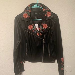 Faux Leather Embroidered Jacket Forever 21 NWT